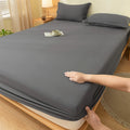 1pc Skin-friendly Bed Cover with Elastic Solid Color Brushed Bed Sheet Single/Queen/King Fitted Bedsheet (Without Pillowcase)