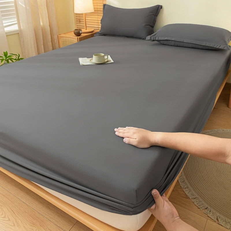 1pc Skin-friendly Bed Cover with Elastic Solid Color Brushed Bed Sheet Single/Queen/King Fitted Bedsheet (Without Pillowcase)