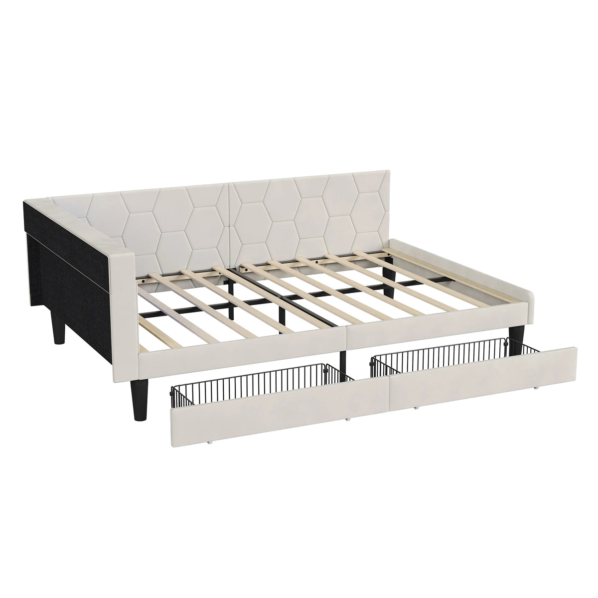 Lit banquette 140x200 cm, cadre de lit d'angle en velours beige