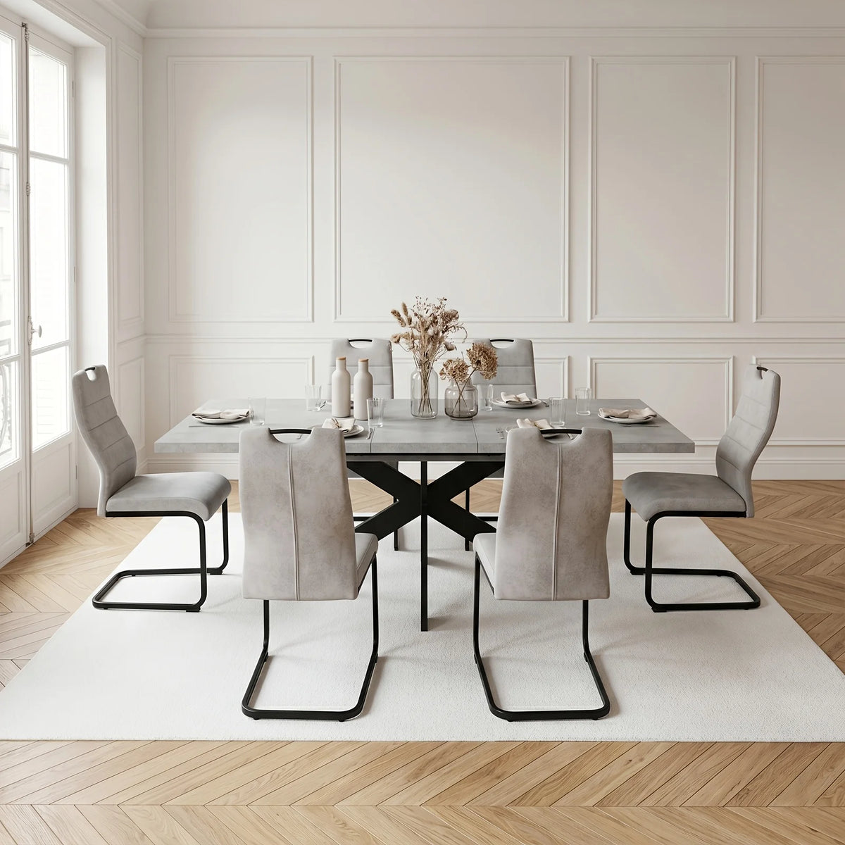 Ensemble table et chaises comprenant une table à manger et 4/6 chaises, table à manger robuste et durable, chaises à dossier haut, idéale pour le salon et la salle à manger