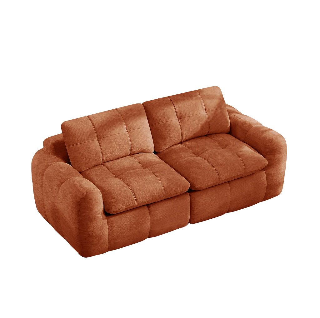 Canapé modulable 2 places orange en tissu chenille avec assise profonde et sans assemblage requis