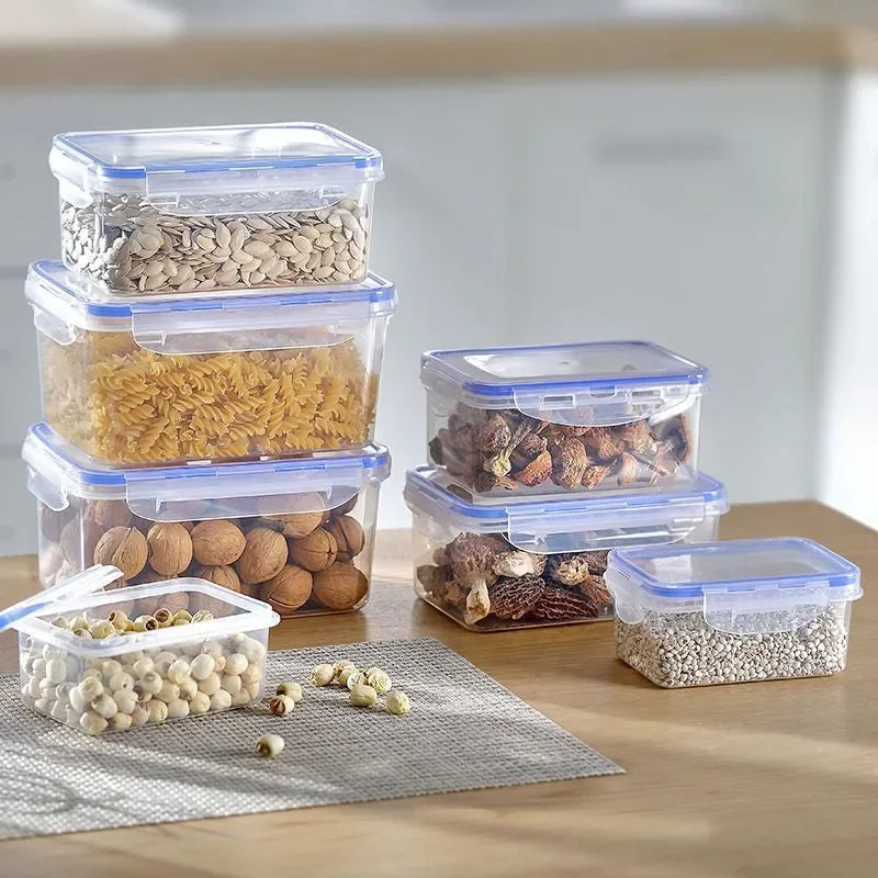 Boîte de rangement hermétique et rectangulaire pour réfrigérateur avec couvercle, boîte fraîcheur en plastique, boîte à lunch chauffable au micro-ondes avec couvercle