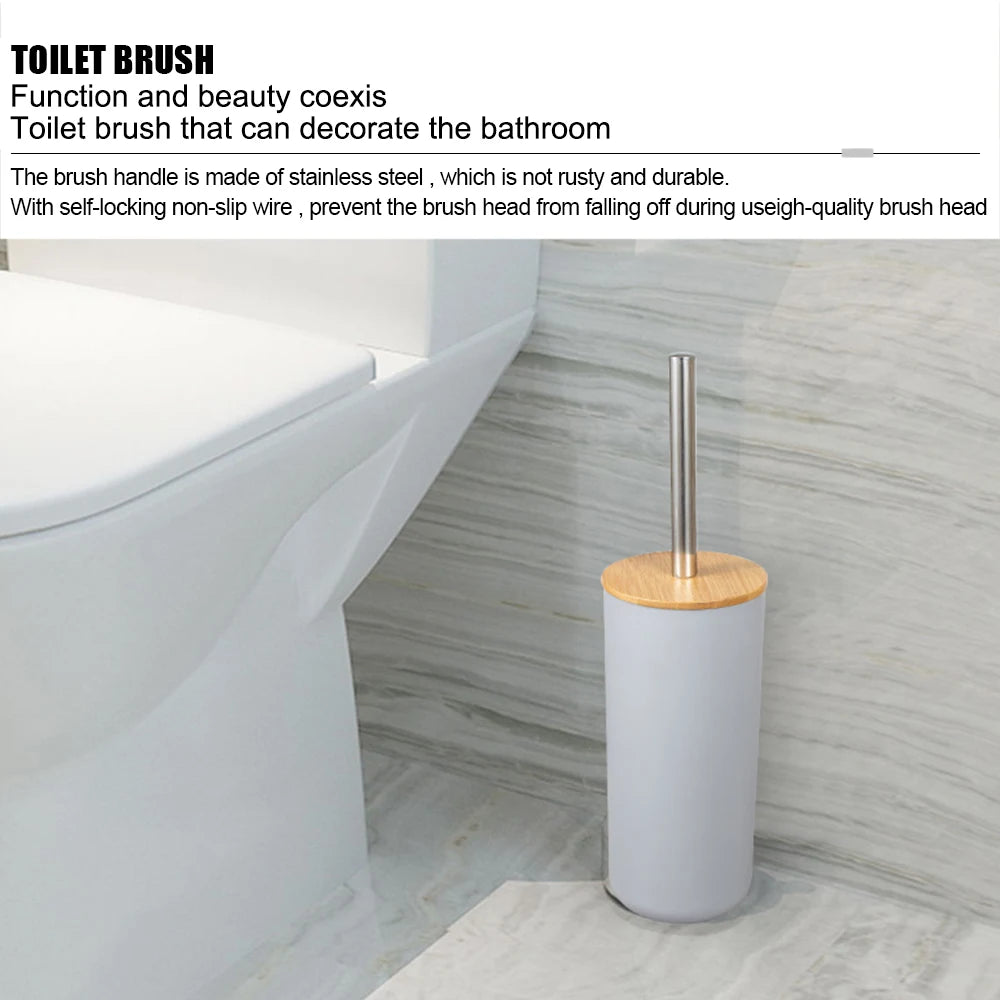 Ensemble d'accessoires de salle de bain 6 pièces en bambou et plastique, distributeur de savon, porte-savon, brosse de toilette, flacon de lotion, poubelle, gobelet et porte-brosse à dents