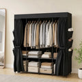 Armoire pliante avec 5 barres de penderie, penderie en tissu antipoussière sur structure en acier, comprend des étagères et des poches latérales pour chaussures et accessoires, montage facile sans outils - Noir