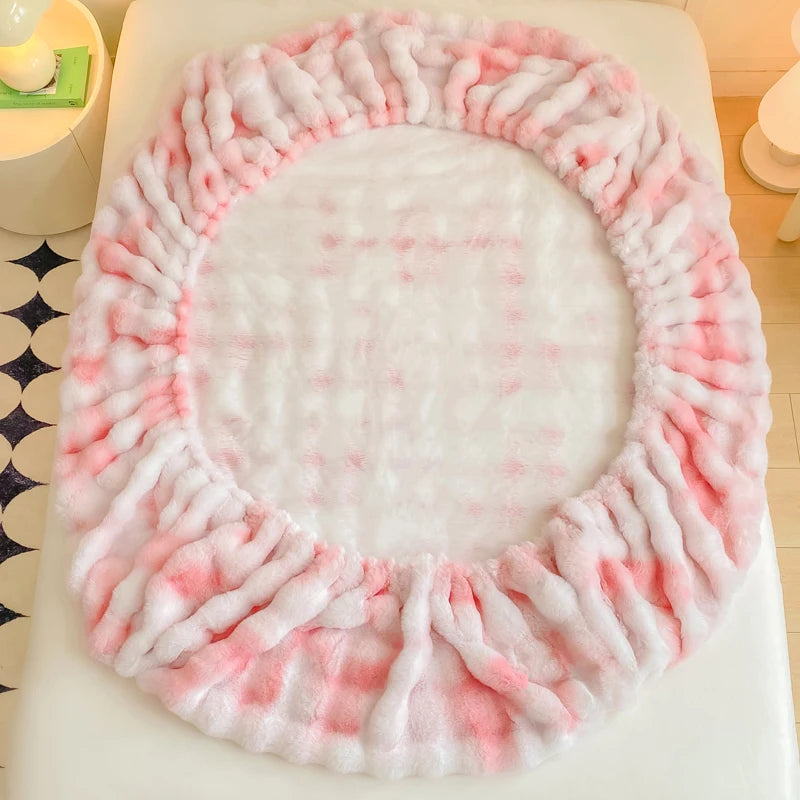 Fluffy Plush Bed Sheet Coral Fleece Thick Queen Bed Sheets for Winter Soft Warm Winter Fitted Bed Sheet King Drap Housse 160x200