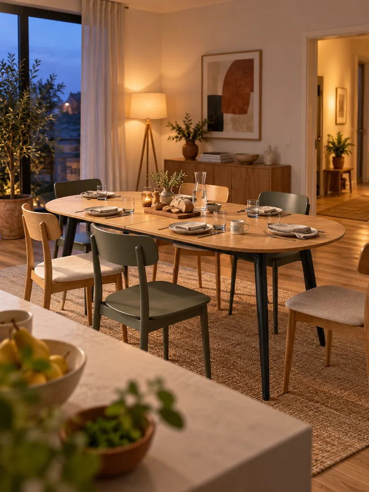 Table à manger extensible 120-160 x 80 cm pour 4 à 6 personnes, style champêtre pour cuisine et salle à manger, chêne