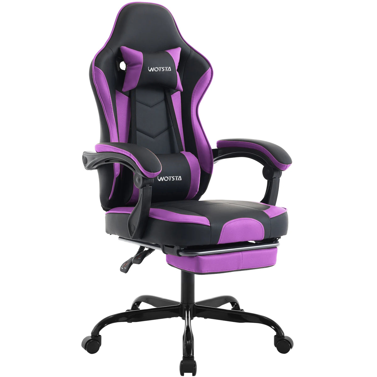 Fauteuil gaming WOTSTA avec repose-pieds, siège ergonomique pour gamer avec coussin lombaire et appui-tête, chaise d'ordinateur réglable en hauteur