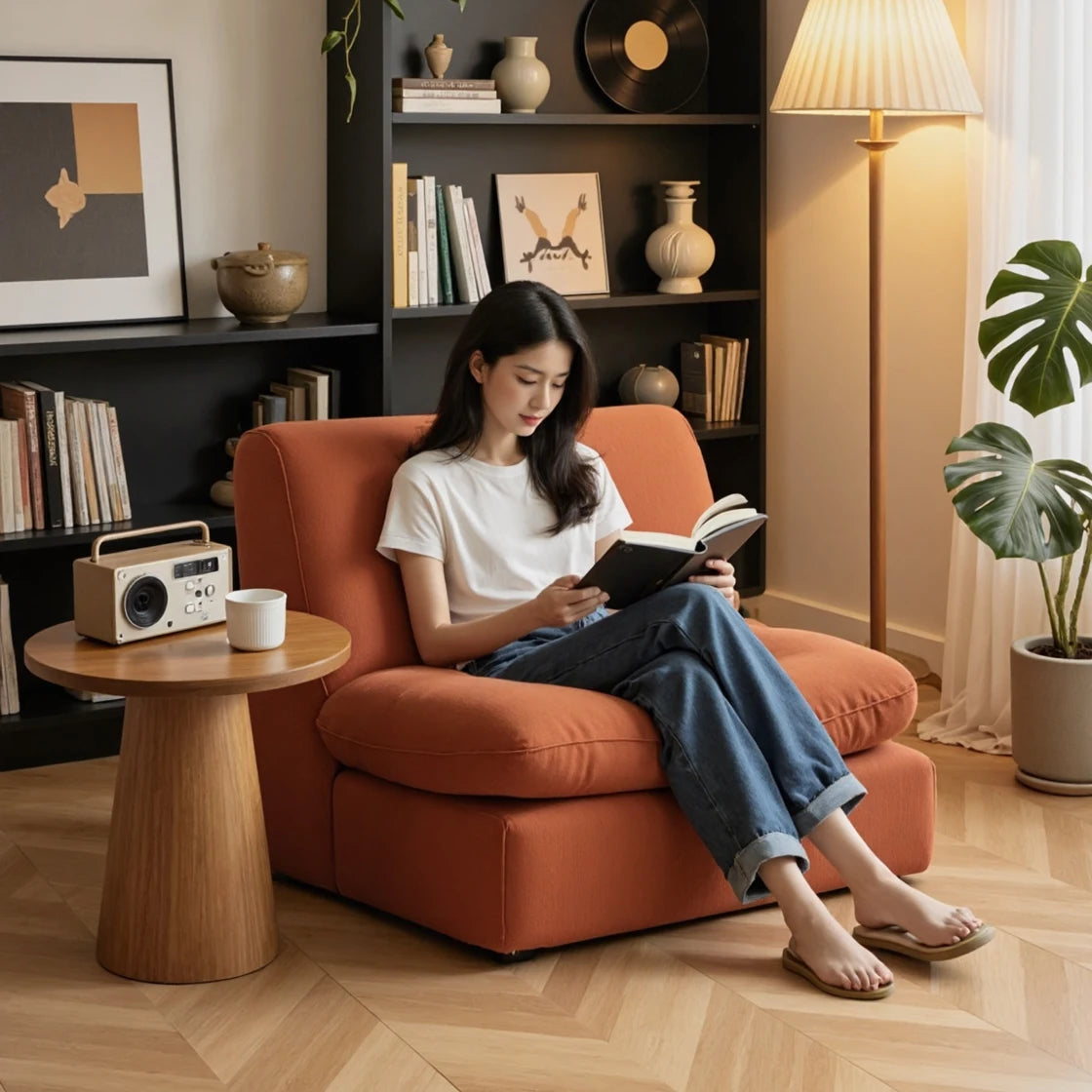 Fauteuil individuel relax pour salon et chambre, meuble tendance et confortable, fauteuil inclinable réglable en tissu doux