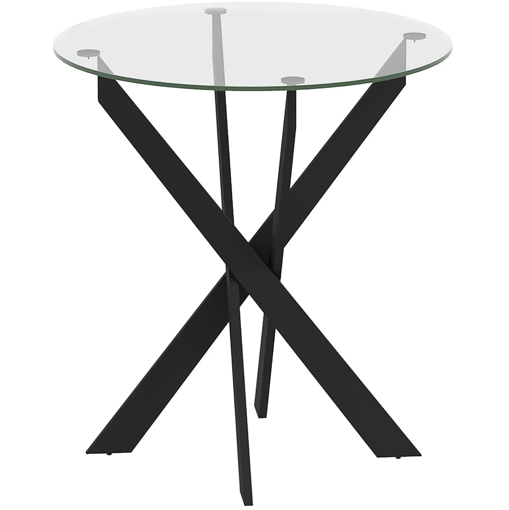 Table à manger ronde pour 4 personnes avec plateau en verre trempé de 8 mm et pieds en acier noir (Ø 70 x 75 cm)