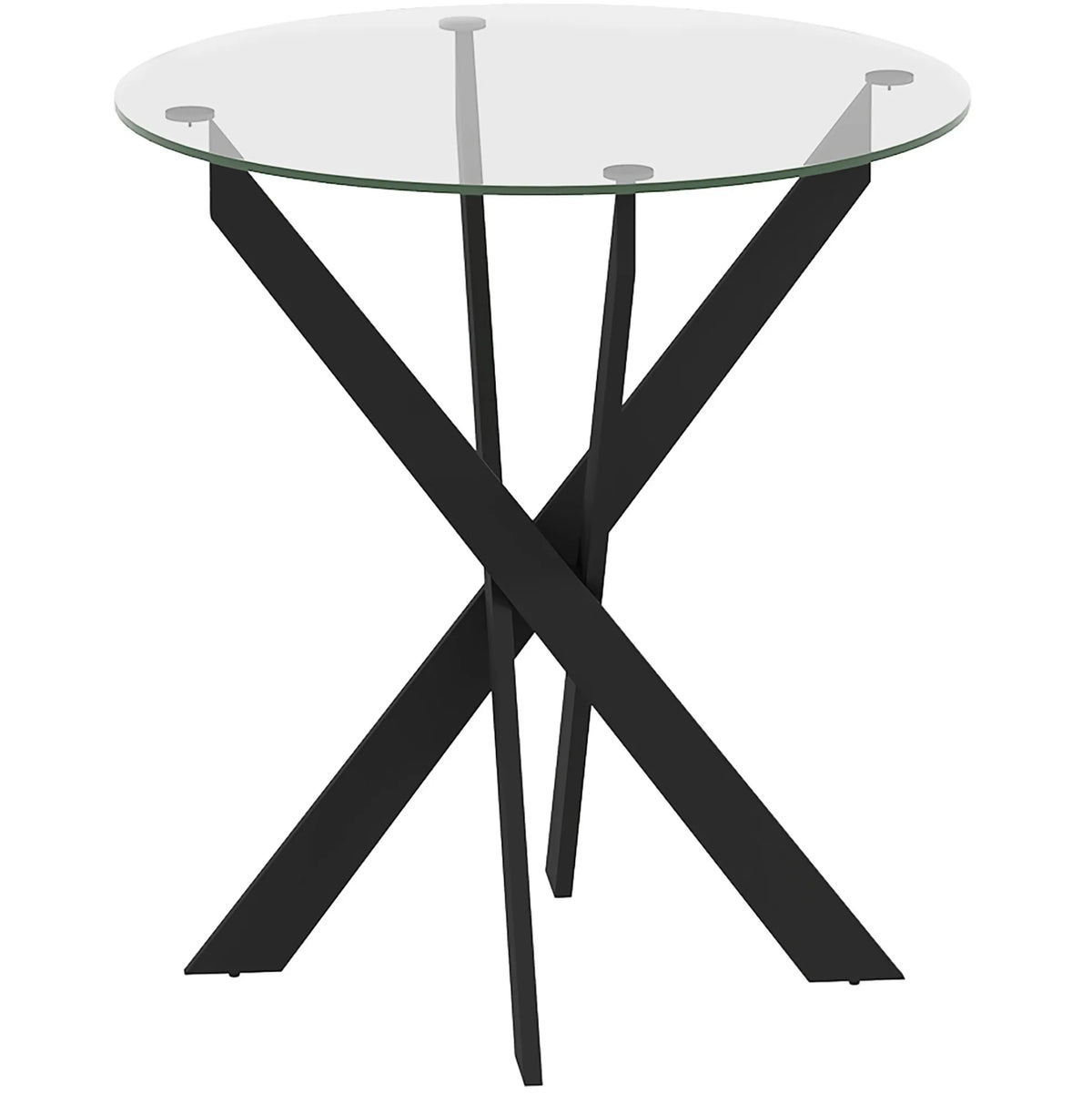 Table à manger ronde pour 4 personnes avec plateau en verre trempé de 8 mm et pieds en acier noir (Ø 70 x 75 cm)