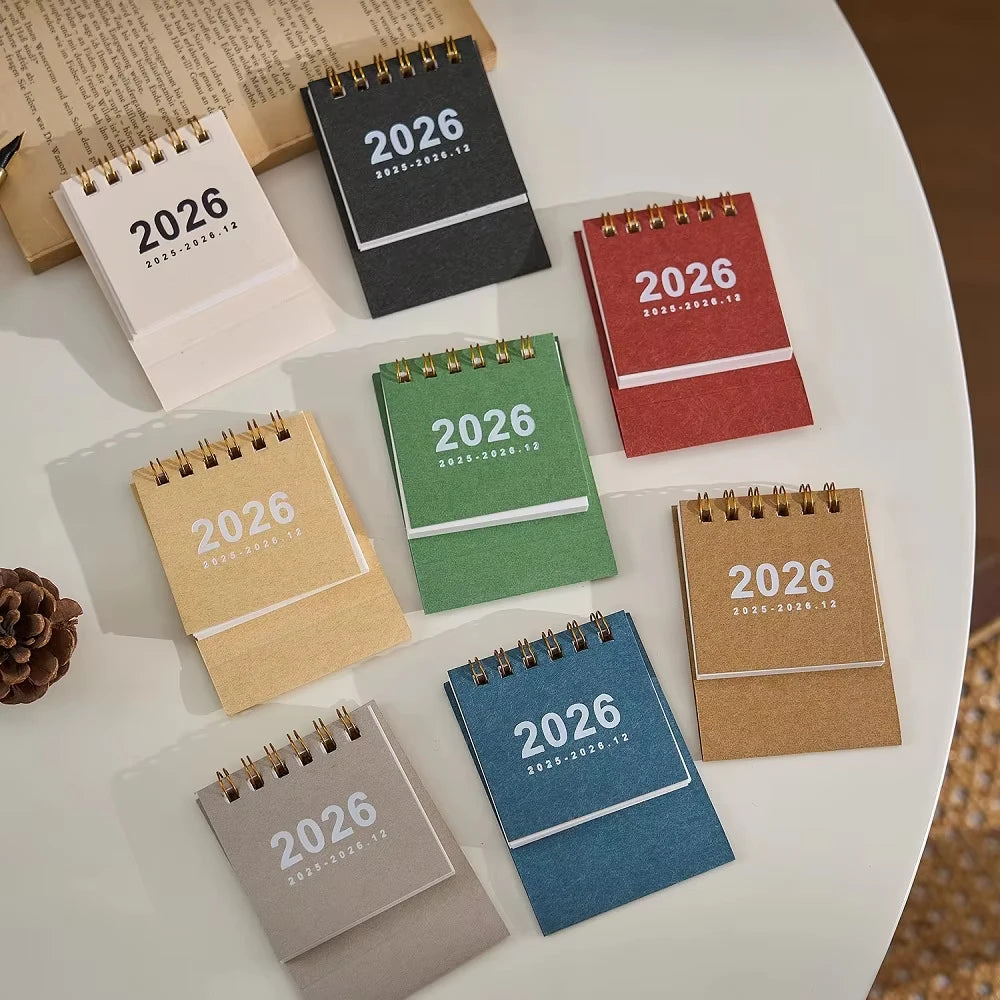 2026 Mini Simple Desk Calendar - Creative Spiral-Bound Calendar for Desktop Decoration & Office Stationery