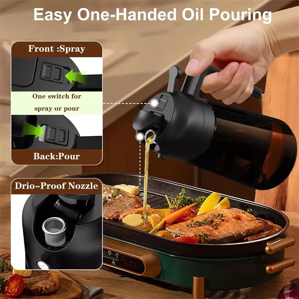 Distributeur et pulvérisateur d'huile en verre 2-en-1 - Bouteille spray d'huile d'olive anti-fuite 470 ml (16 oz) pour cuisine, friteuse sans huile (Air Fryer), barbecue, cuisson et salade