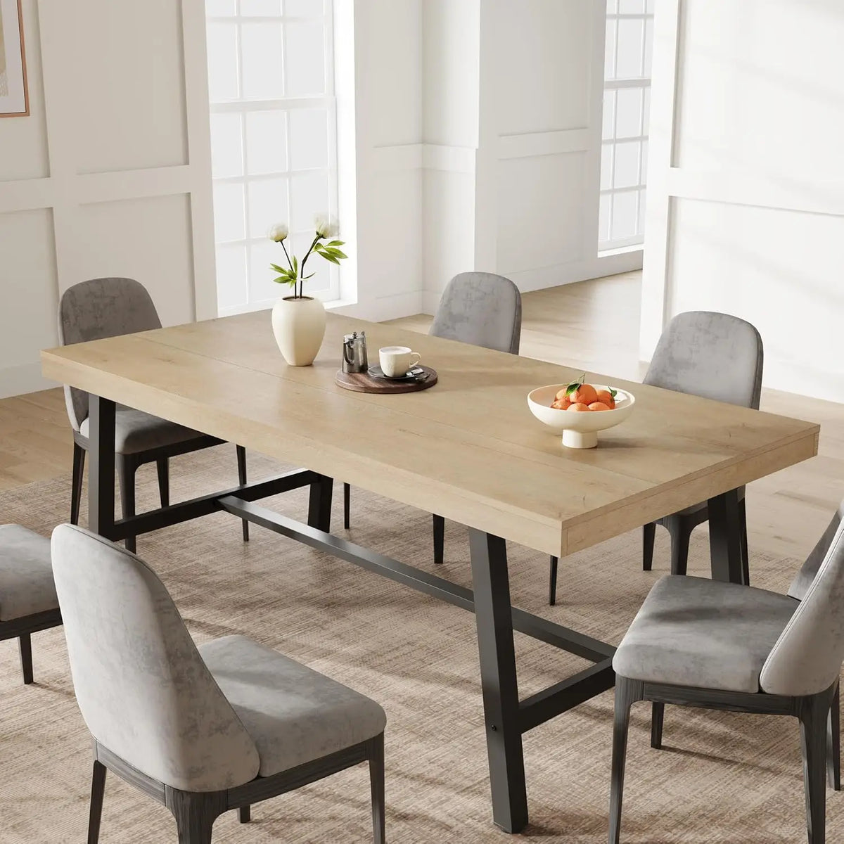Table haute rectangulaire Garvee 180 cm pour 6 à 8 personnes : table de salle à manger et cuisine de style industriel rustique gris, grande plateforme universelle pour l'extérieur