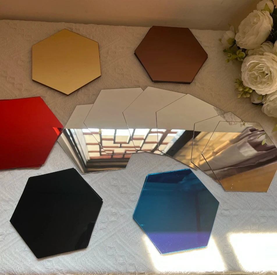 6/12pcs Acrylic Hexagonal Mirror DIY TV Background Wall Decoration Living Room Stickers Bedroom Bathroom Home Decoration