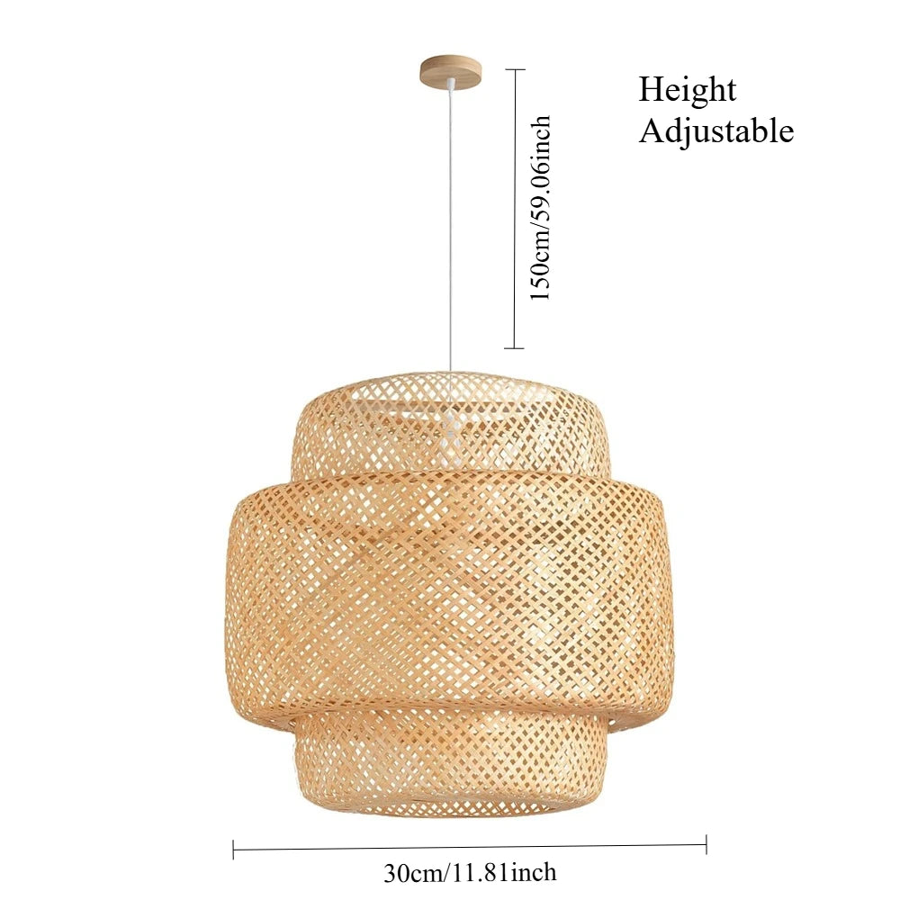Suspension en bambou JOYINLED 30/40/50 cm - Lampe suspendue en rotin tressé à la main, lustre en osier style rustique pour salle à manger, salon et chambre