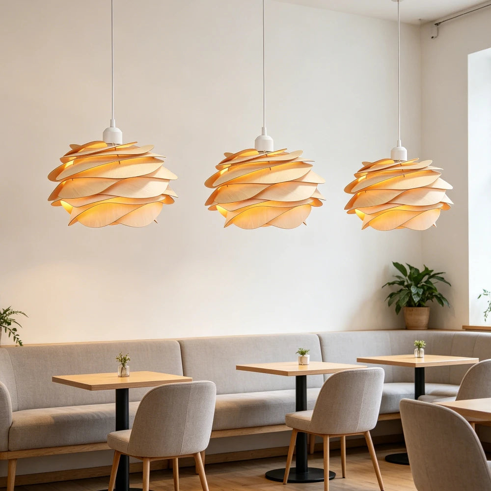 Lustre de plafond moderne nordique en bois en forme de pétale