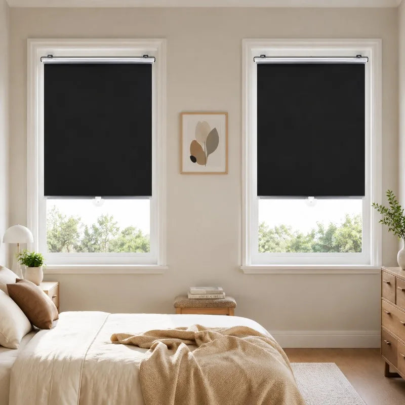 Stores occultants pare-soleil à ventouses puissantes sans perçage (lot de 2), rideaux enrouleurs automatiques avec revêtement en titane argenté