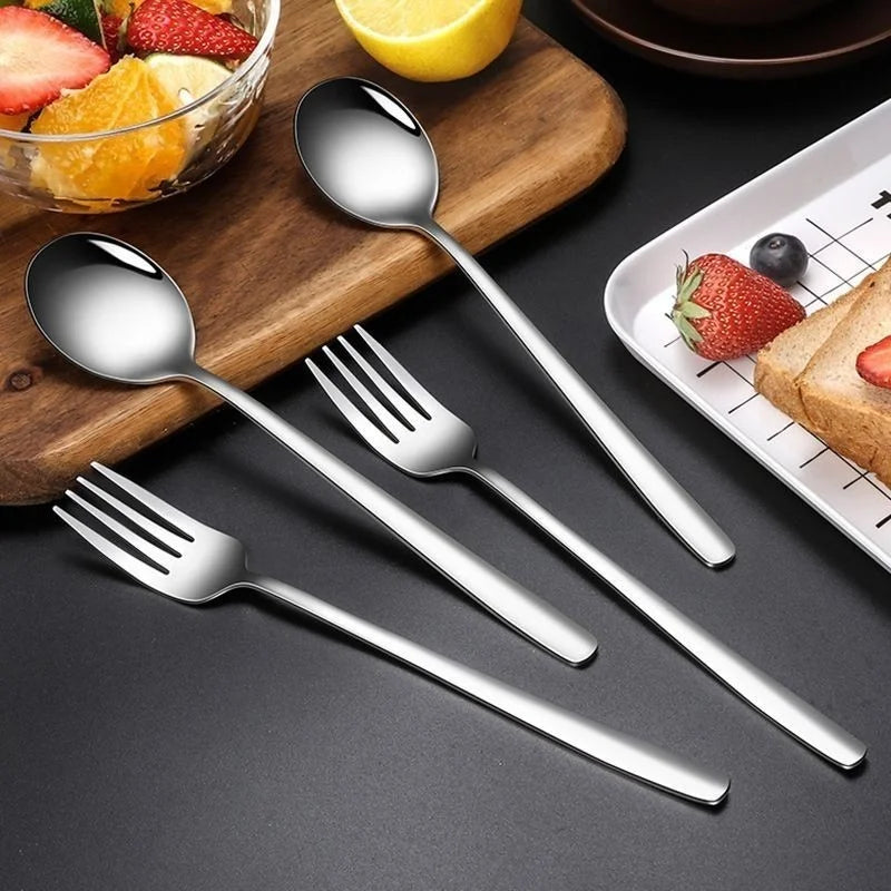 Stainless Steel Fork Spoon Long Handle Chopsticks Korean Style Thicken Dinnerware Tableware Non-slip Dessert Ice Cream Spoons