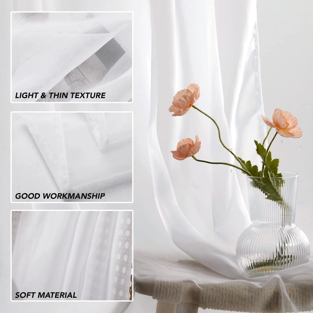 Rideaux en voilage de tulle blanc uni, voilages luxueux en chiffon transparent pour chambre et salon, habillage de fenêtre aérien et léger pour la décoration