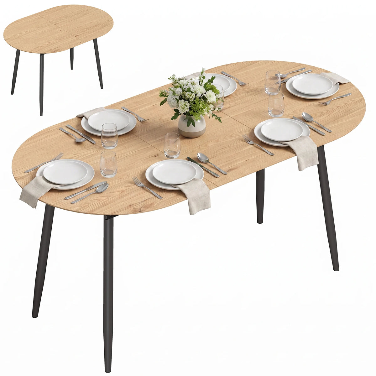 Table à manger extensible 120-160 x 80 cm pour 4 à 6 personnes, style champêtre pour cuisine et salle à manger, chêne