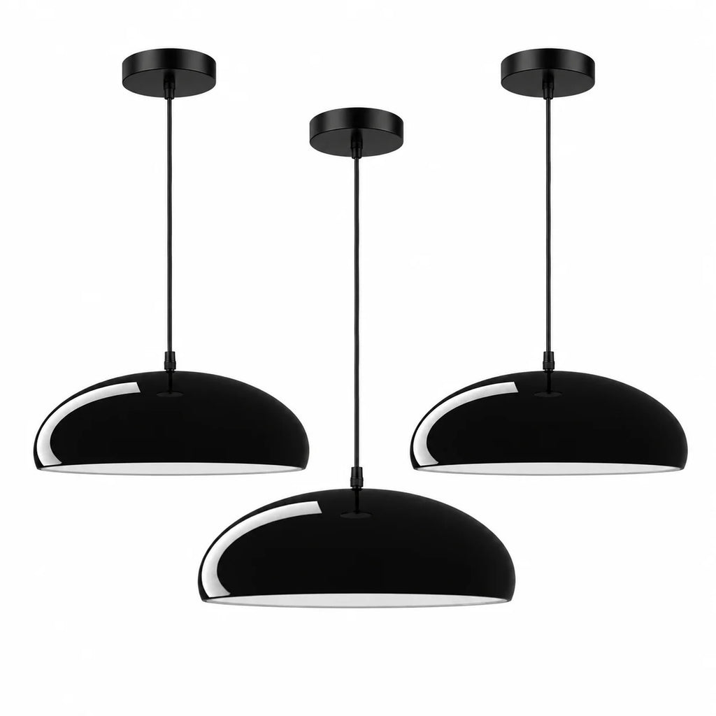 Suspension luminaire JOYINLED en métal noir, disponible en lot de 1 ou 3 pièces, avec abat-jour en forme de dôme. Style moderne du milieu du siècle (Mid-Century Modern), idéale pour une cuisine, un îlot central ou une salle à manger. Modèle de suspension