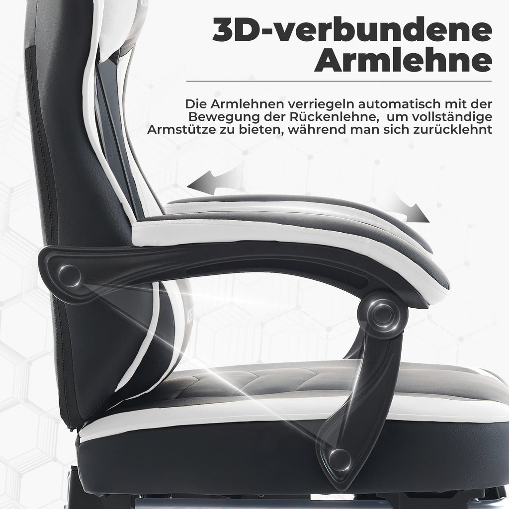 Fauteuil gaming WOTSTA avec repose-pieds, siège ergonomique pour gamer avec coussin lombaire et appui-tête, chaise d'ordinateur réglable en hauteur
