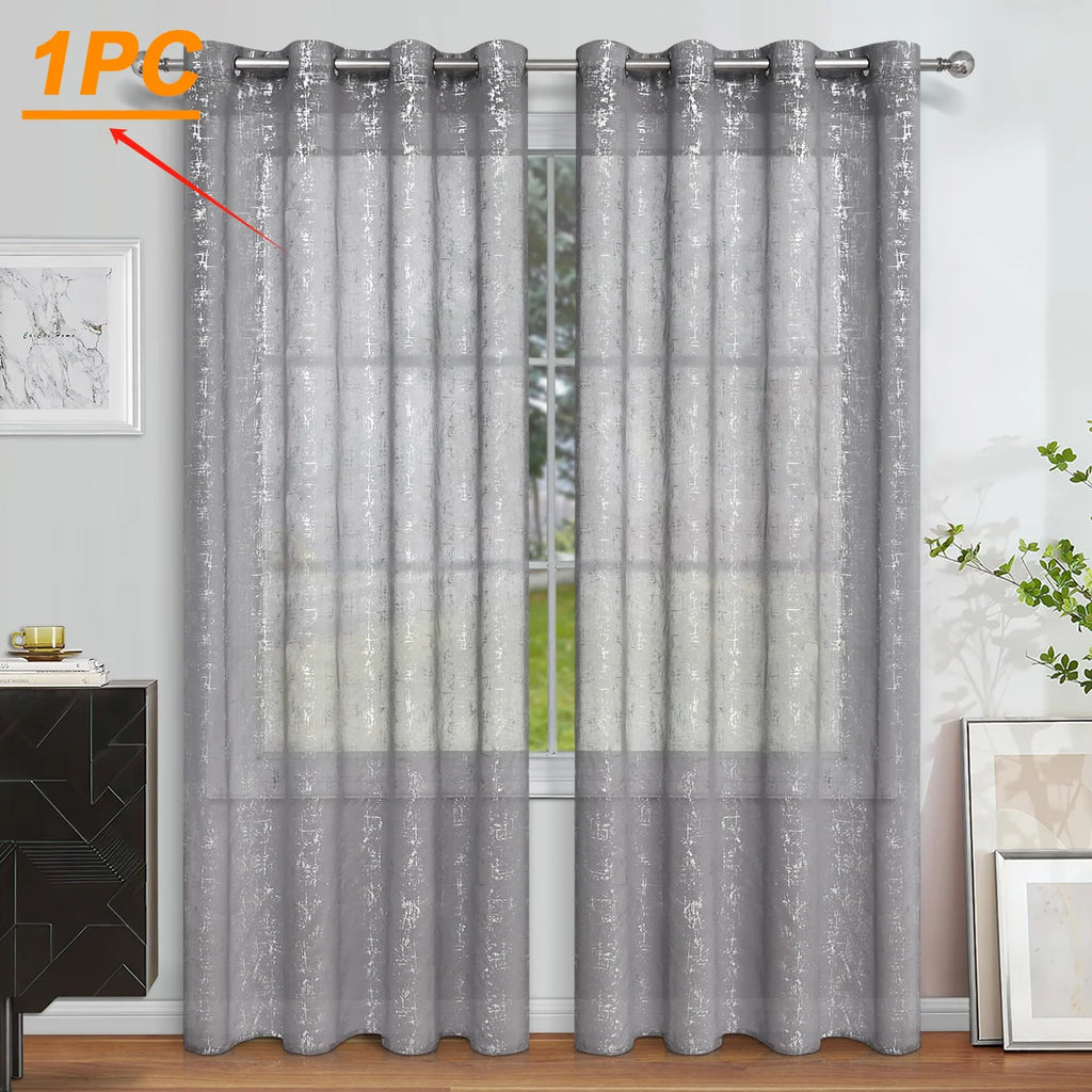 Rideau pare-soleil demi-occultant à œillets avec impression argentée à chaud (1 pièce), décoration de rideaux pour salon et chambre