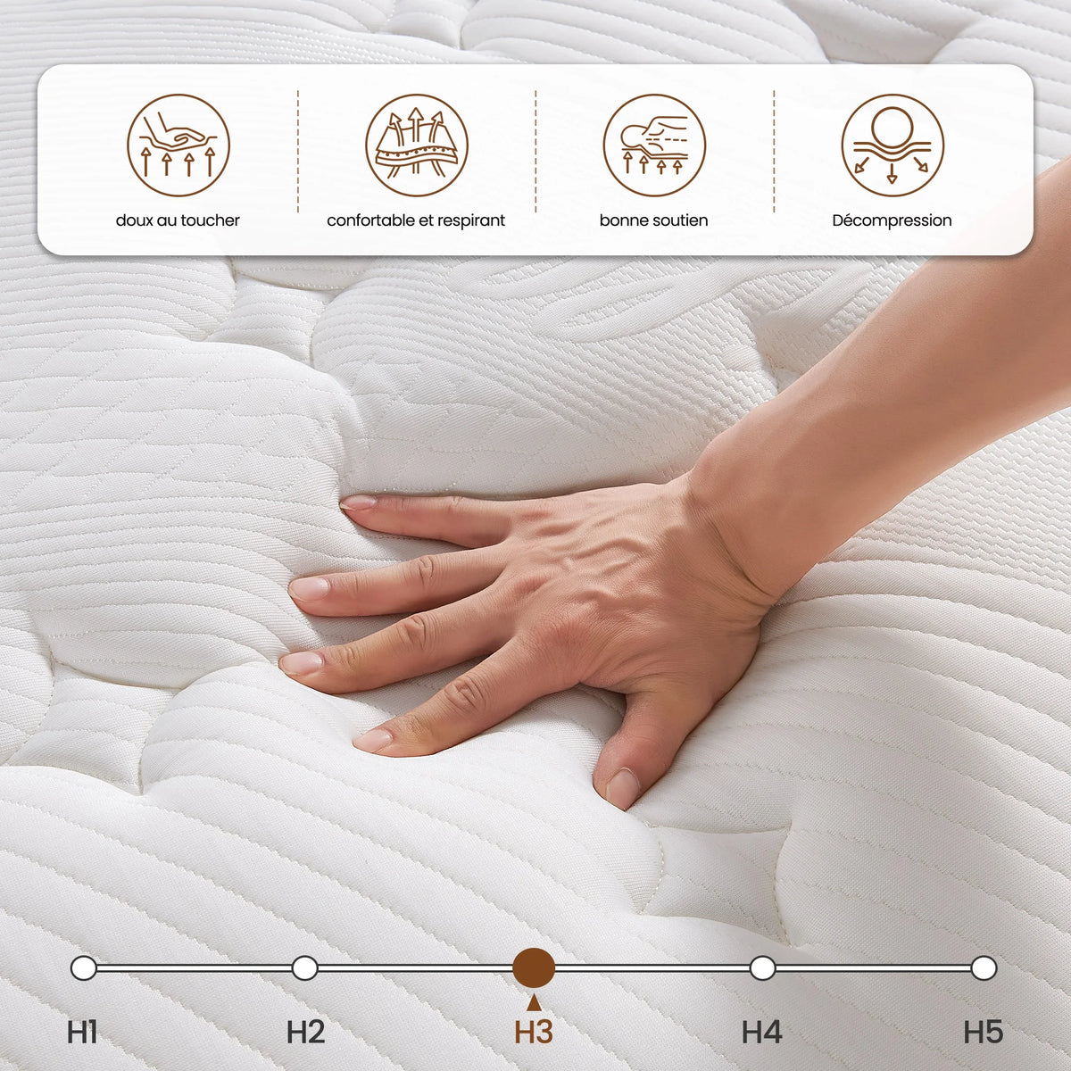 Matelas à ressorts ensachés 30 cm résistant et durable, haute fermeté avec support ergonomique 7 zones, certifié Oeko-Tex, disponible en 140x190 / 140x200 / 160x200 cm