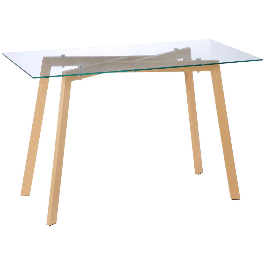 Table à manger pour 4 personnes 120x60x76cm table de cuisine moderne rectangulaire plateau en verre trempé pieds en acier transparent