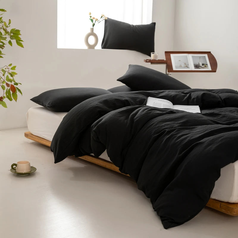 Housse de couette unie 100 % coton lavé