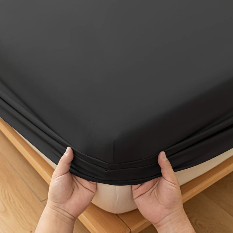 1pc Skin-friendly Bed Cover with Elastic Solid Color Brushed Bed Sheet Single/Queen/King Fitted Bedsheet (Without Pillowcase)