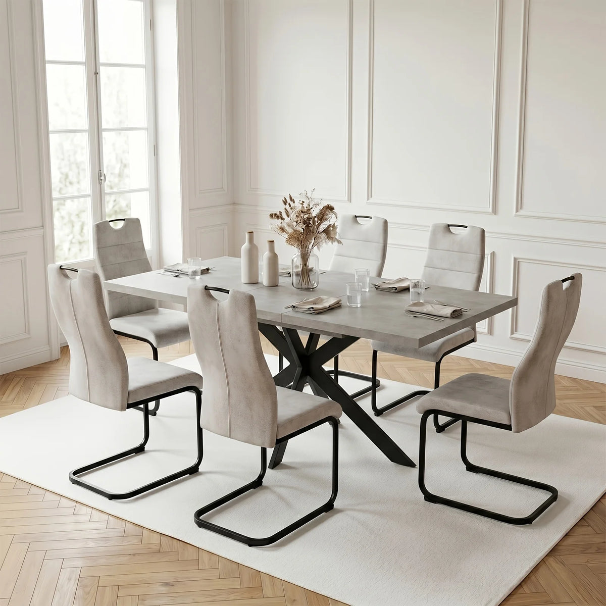 Ensemble table et chaises comprenant une table à manger et 4/6 chaises, table à manger robuste et durable, chaises à dossier haut, idéale pour le salon et la salle à manger