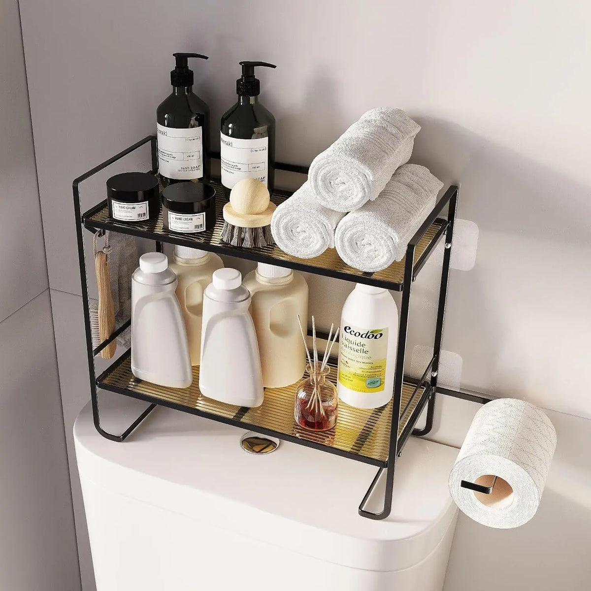 Étagère de Rangement 2 Niveaux au-dessus des Toilettes