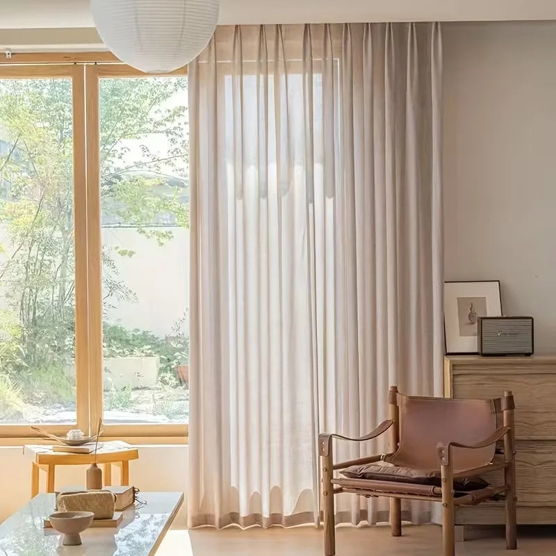 1 rideau voilage style lin, style japonais / vintage pour salon, chambre, café, translucide