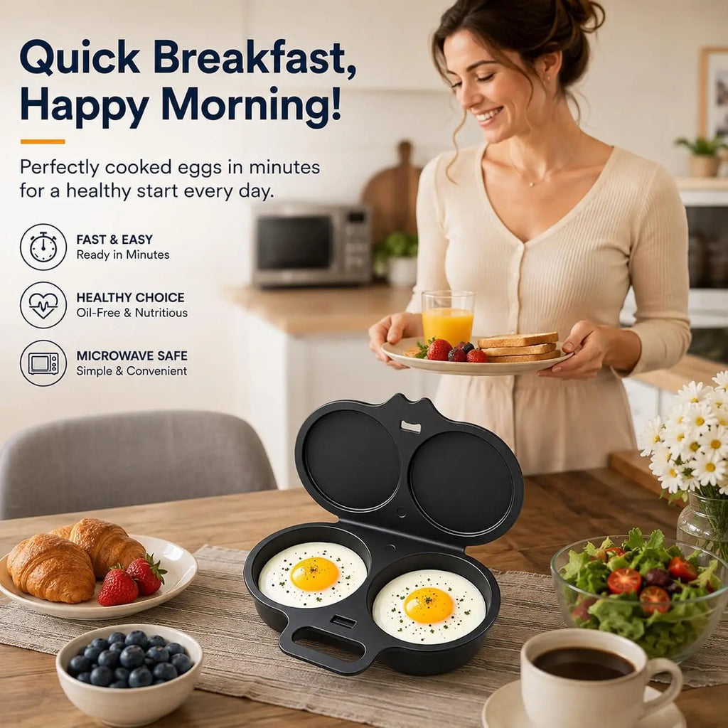 CUISEUR À ŒUFS POUR MICRO-ONDES - POCHOIR À ŒUFS DOUBLE CAVITÉ, CUISEUR À VAPEUR EN MATÉRIAU ALIMENTAIRE ET ANTI-ADHÉSIF, APPAREIL À PETIT-DÉJEUNER SANS HUILE, MOULE DE CUISINE RÉUTILISABLE