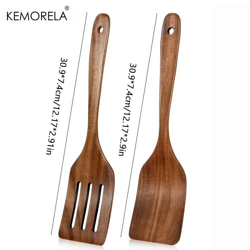 Ensemble de spatules de cuisine en bois - Bois naturel pour pâtisserie, retourner et mélanger, sans rayures, compatible poêles anti-adhésives, outil de cuisine (1 ou 2 pièces)