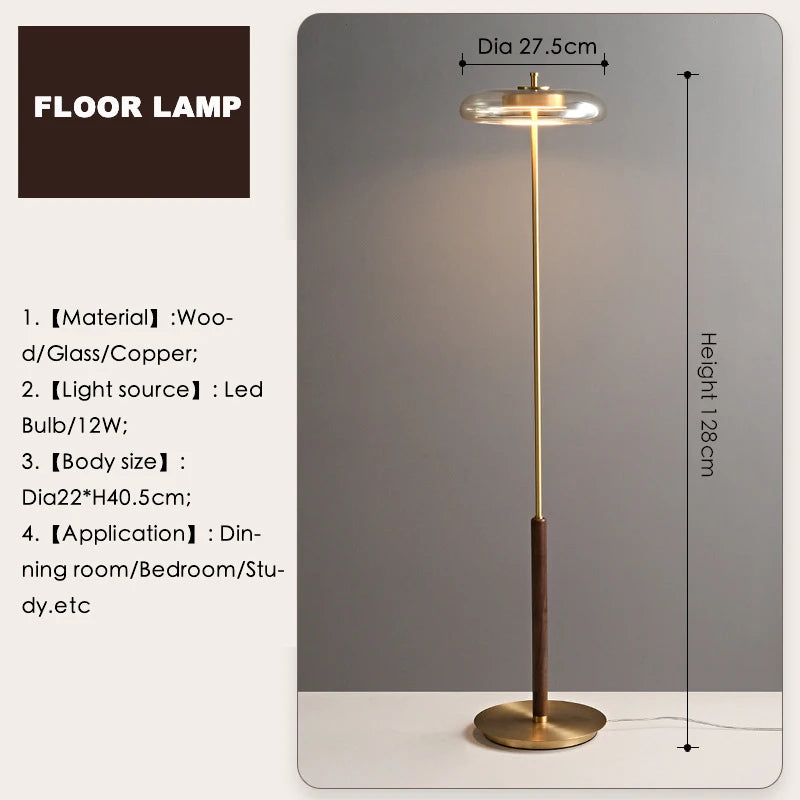 Lampadaire rétro moderne en verre et métal doré de luxe - Design artistique en forme de champignon pour salon, chambre, chevet et bureau, lampe de table