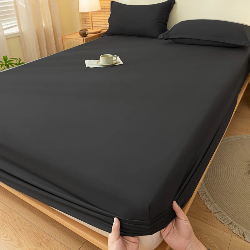 1pc Skin-friendly Bed Cover with Elastic Solid Color Brushed Bed Sheet Single/Queen/King Fitted Bedsheet (Without Pillowcase)