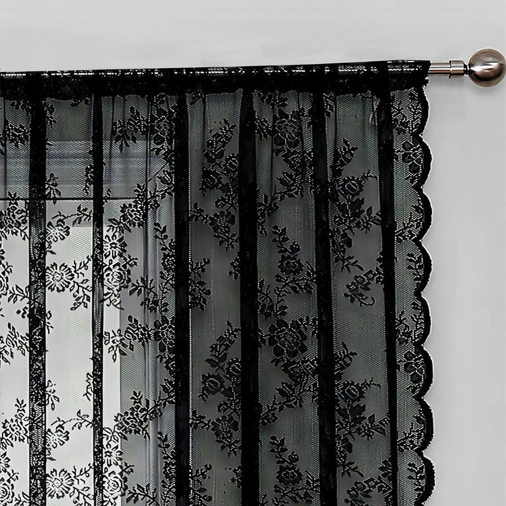 Rideau voile en dentelle romantique (1 pièce), rideaux de fenêtre en dentelle à motif floral pour décoration d'intérieur (salon, chambre), voilage à passe-tringle