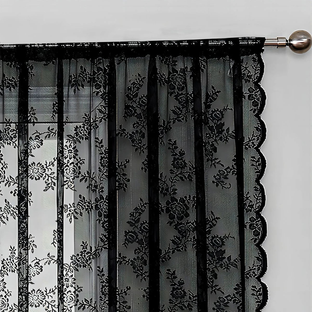 Rideau voile en dentelle romantique (1 pièce), rideaux de fenêtre en dentelle à motif floral pour décoration d'intérieur (salon, chambre), voilage à passe-tringle