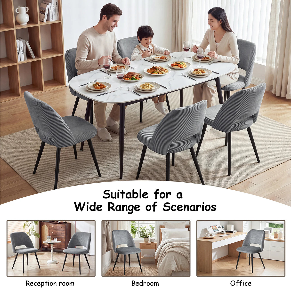 Lot de 2/4/6 chaises de salle à manger modernes et minimalistes en velours côtelé - Durables, faciles à nettoyer, pour cuisine et salle à manger