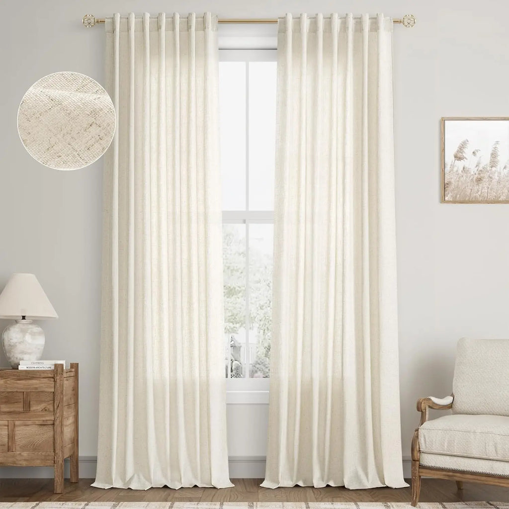 Rideau voile sur mesure hauteur 350 cm en faux lin, voilages en tulle pour fenêtres de salon et chambre, drapes et rideaux de fenêtre