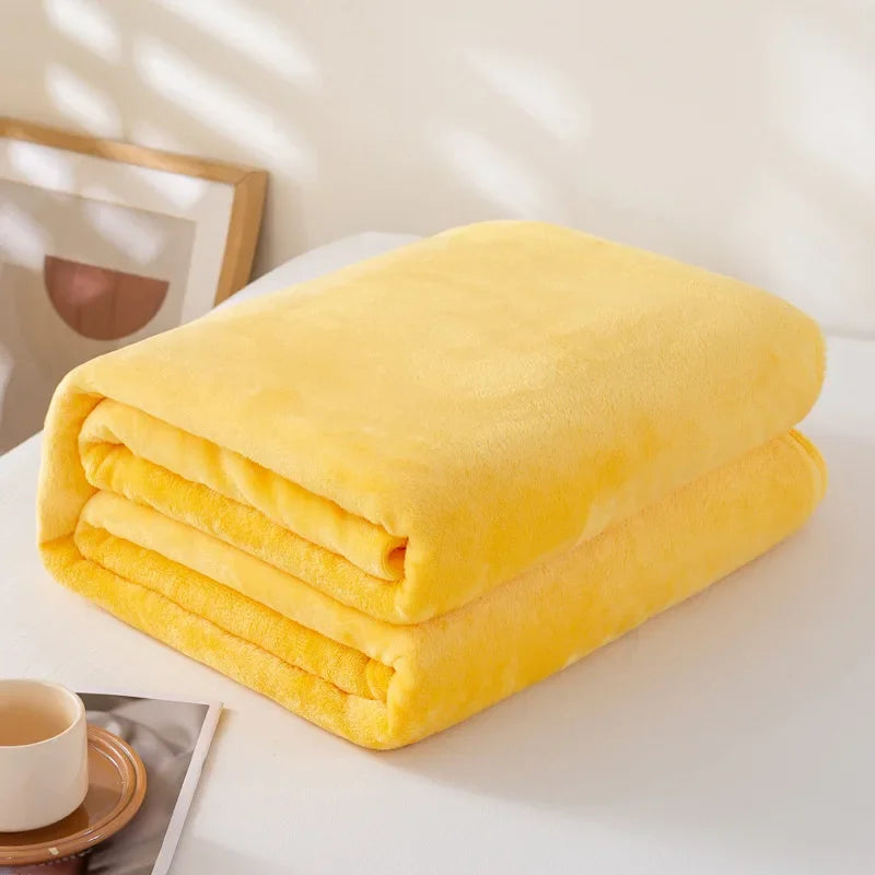 Coral Fleece Flannel Blankets for Beds Solid Blue Pink Soft Warm Thin Bedspread Sofa Cover Faux Fur Plaid Blanket