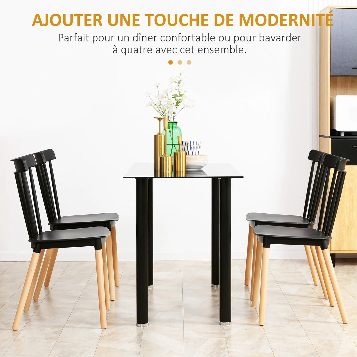 Lot de 4 chaises de salle à manger, chaises de cuisine, style scandinave, dossier haut, assise en polypropylène, pieds en [bois / métal]