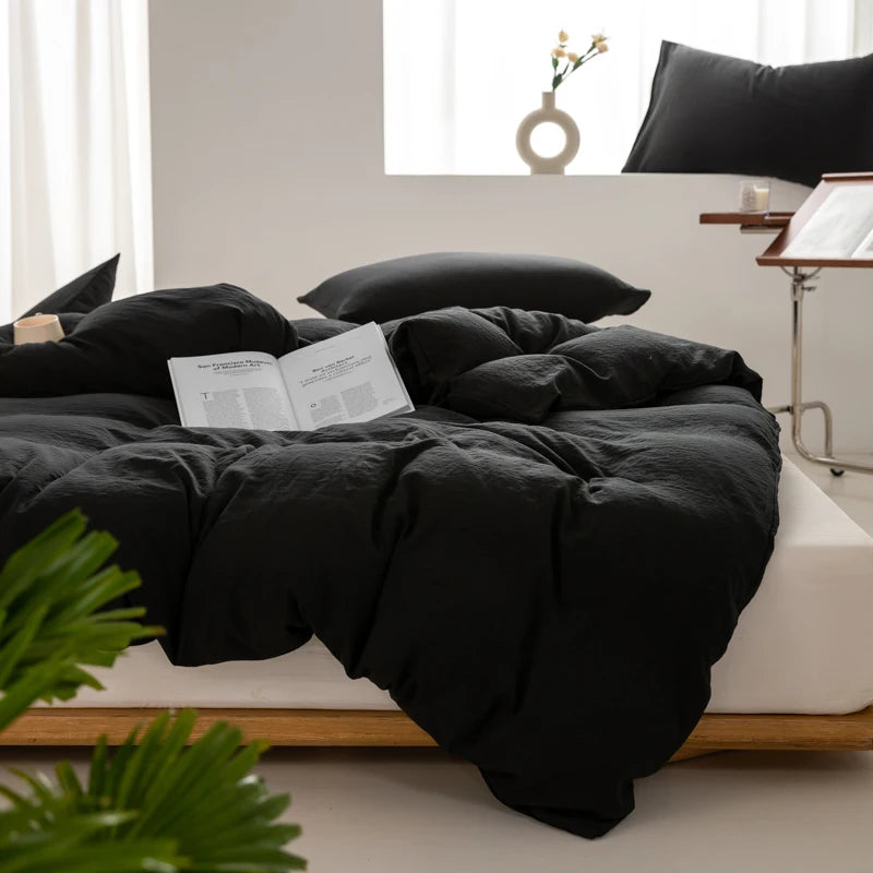 Housse de couette unie 100 % coton lavé