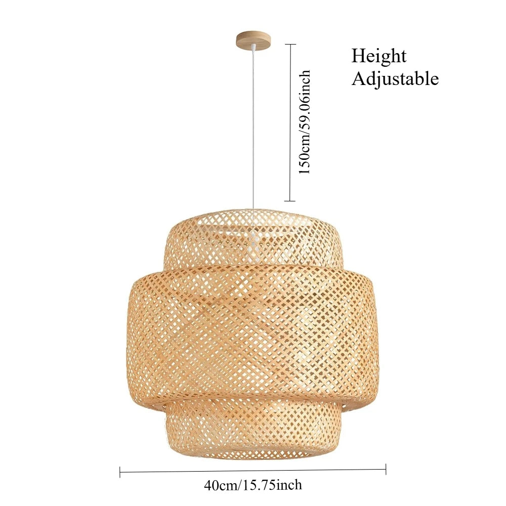 Suspension en bambou JOYINLED 30/40/50 cm - Lampe suspendue en rotin tressé à la main, lustre en osier style rustique pour salle à manger, salon et chambre