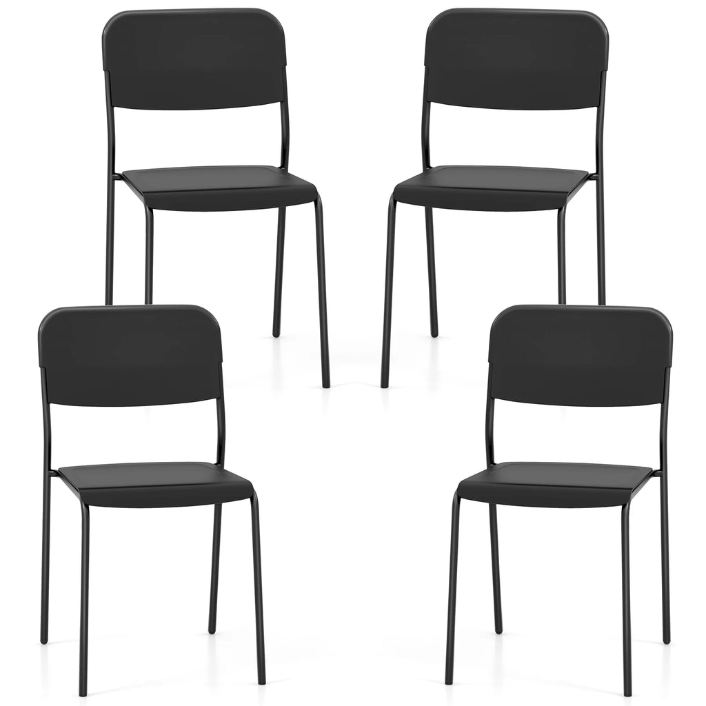 Set of 4 dining room chairs stackable kitchen chairs with backrest & metal legs, PP seat, chair without armrests