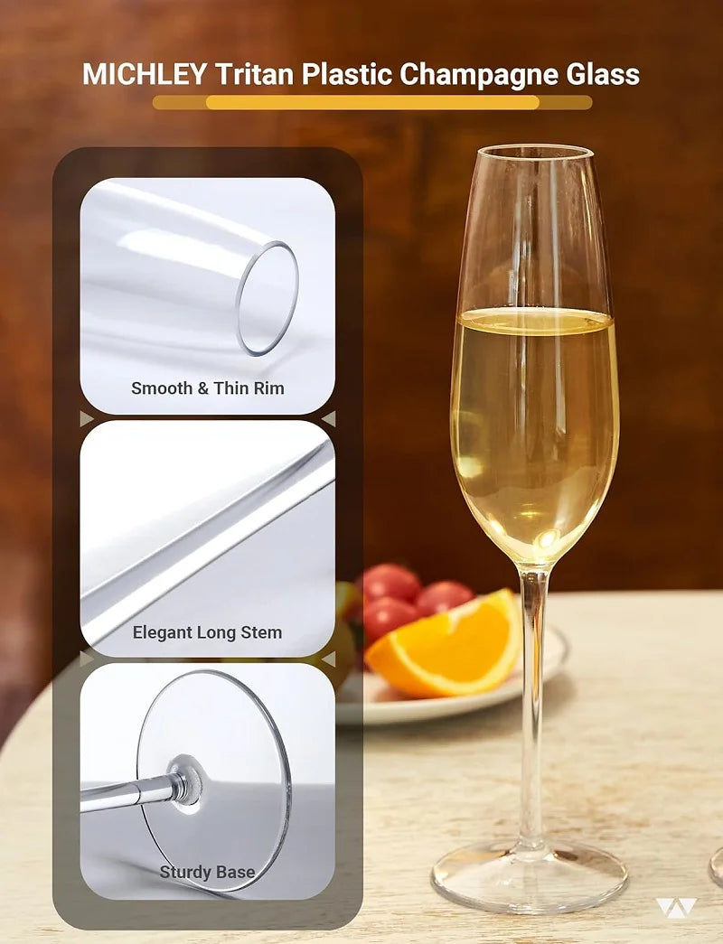 Lot de 2/4 flûtes à champagne incassables MICHLEY - Verres à vin pétillant en plastique Tritan pour mariage, fête, pique-nique et bar