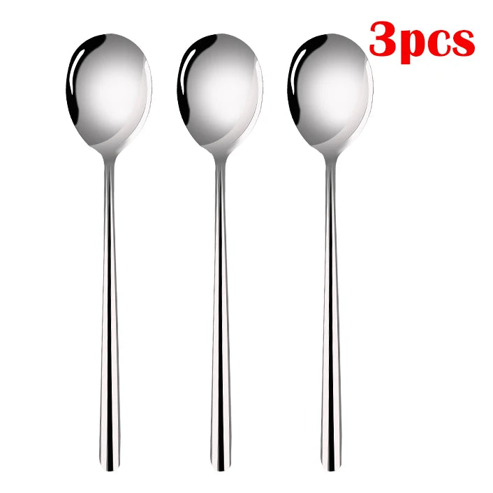 Stainless Steel Fork Spoon Long Handle Chopsticks Korean Style Thicken Dinnerware Tableware Non-slip Dessert Ice Cream Spoons