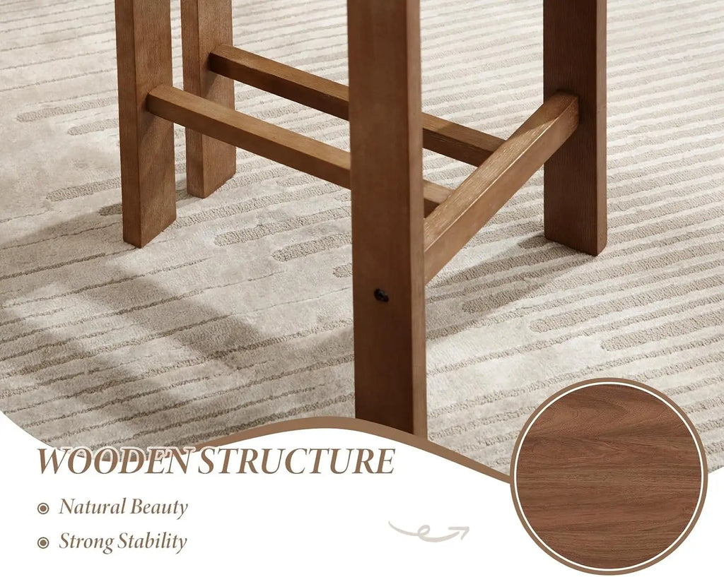 Lot de 2 tabourets de bar en lin avec pieds en bois beige – Style rétro Mid-Century – Assise rembourrée confortable et dossier incurvé sans accoudoirs – Tabourets de comptoir stables en bois pour îlot de cuisine